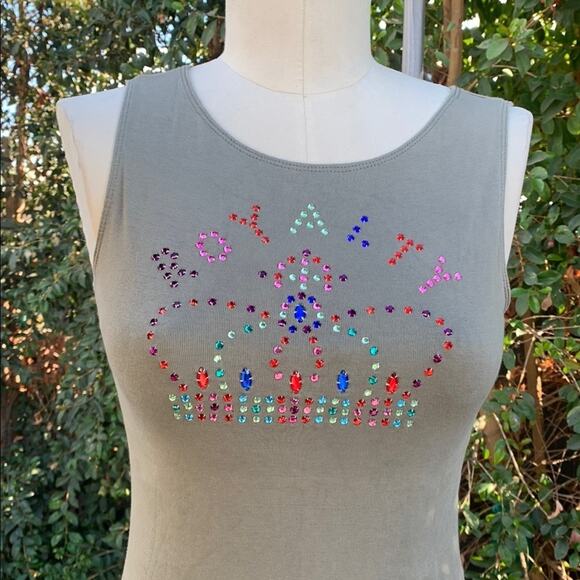 Vintage Y2K Velvet Royalty Tank Top 2000s Fairy Boho Studded Rhinestone 90s USA - Picture 1 of 8